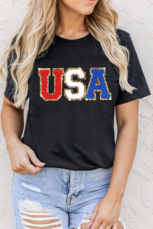 USA Round Neck Short Sleeve T-Shirt-Angel Casuals