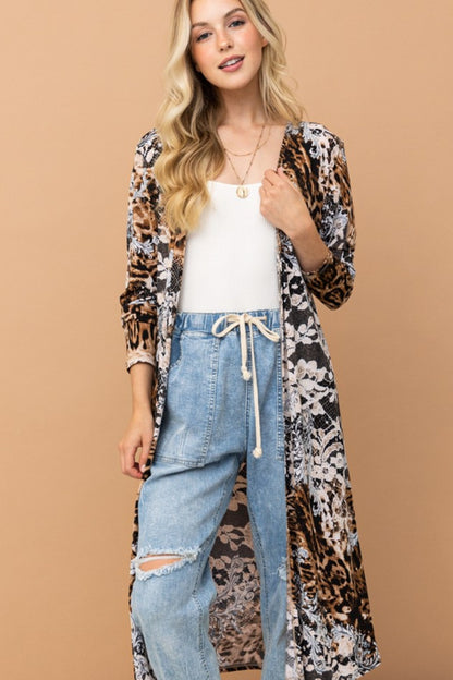 And The Why Leopard Kimono Open Front Longline Cardigan-Angel Casuals