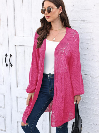 Cable-Knit Open Front Long Sleeve Cardigan-Angel Casuals