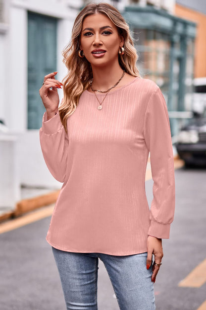 Round Neck Long Sleeve Tee-Angel Casuals