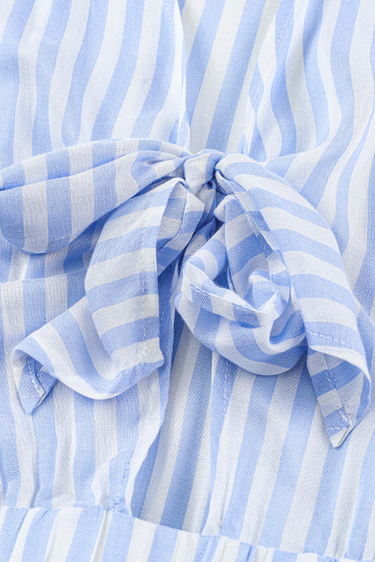 Bow Striped Kimono Sleeve Romper-Angel Casuals