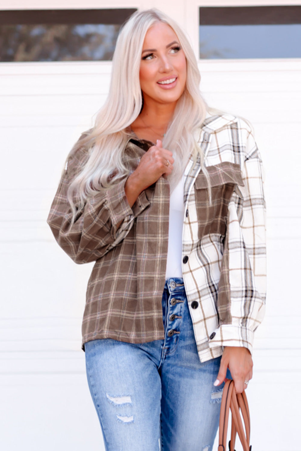 Plaid Contrast Button Up Shirt Jacket-Angel Casuals