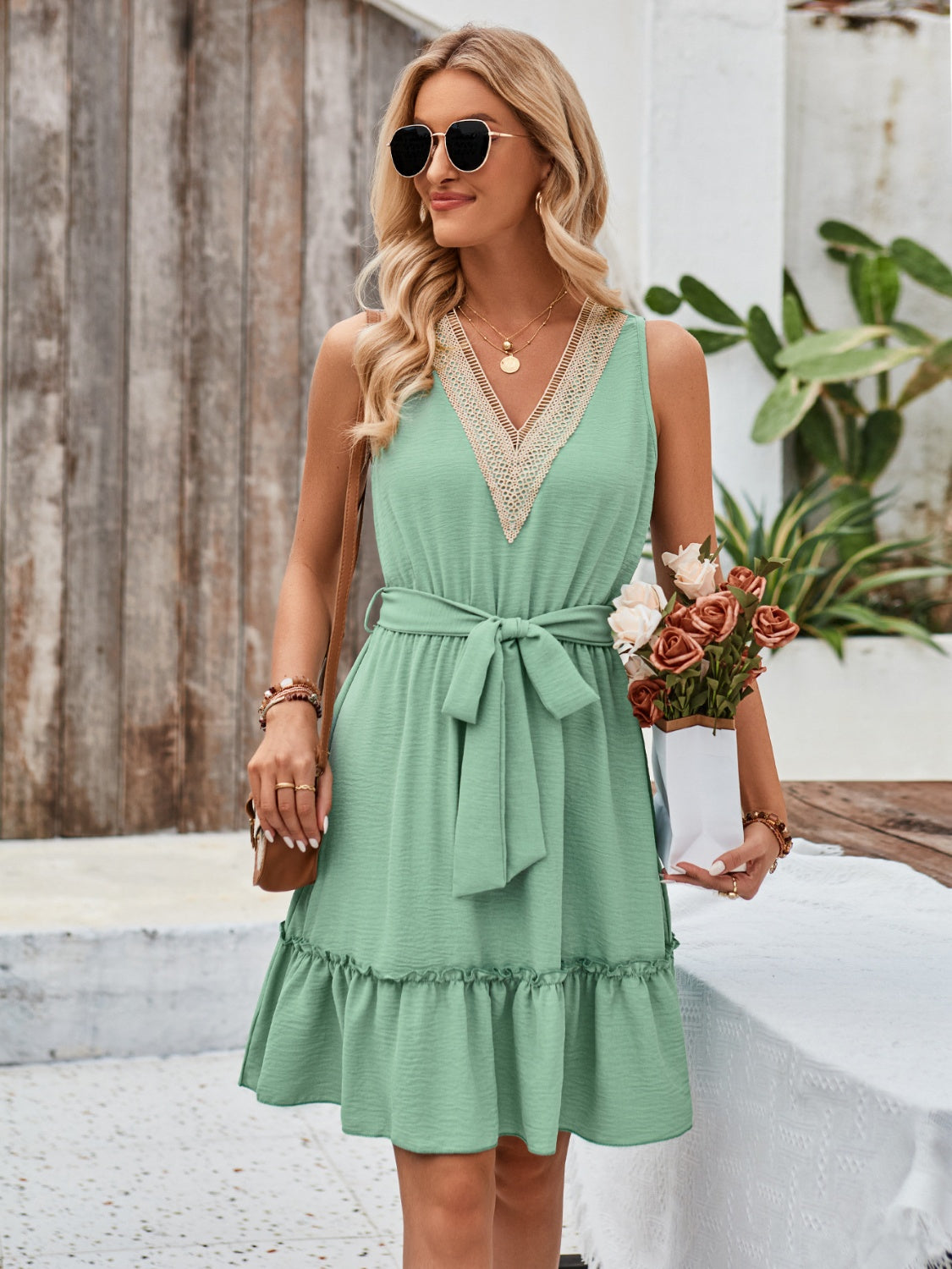 Tied Frill Sleeveless Mini Dress-Angel Casuals