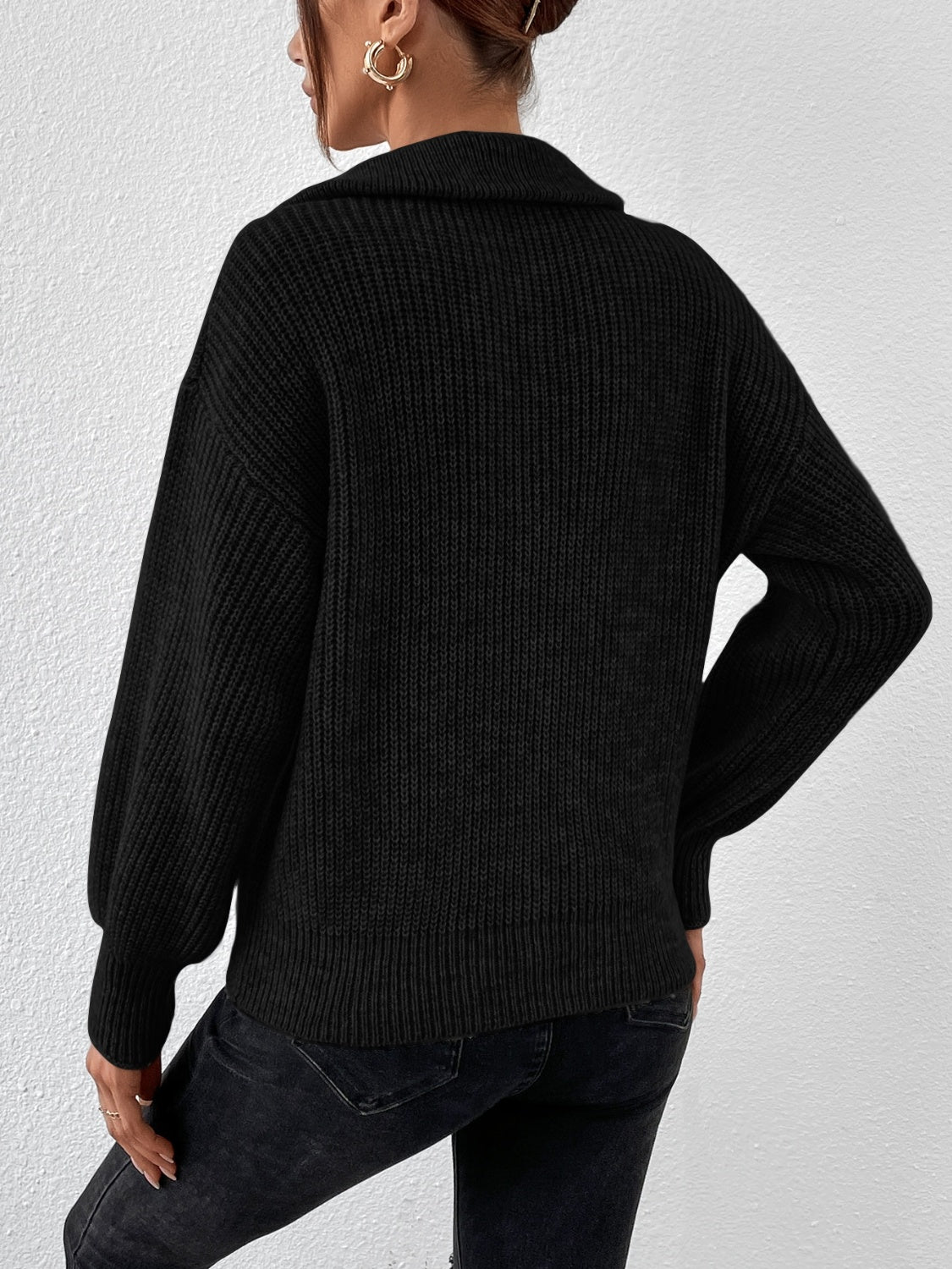 Honey Half Zip Dropped Shoulder Sweater-Angel Casuals