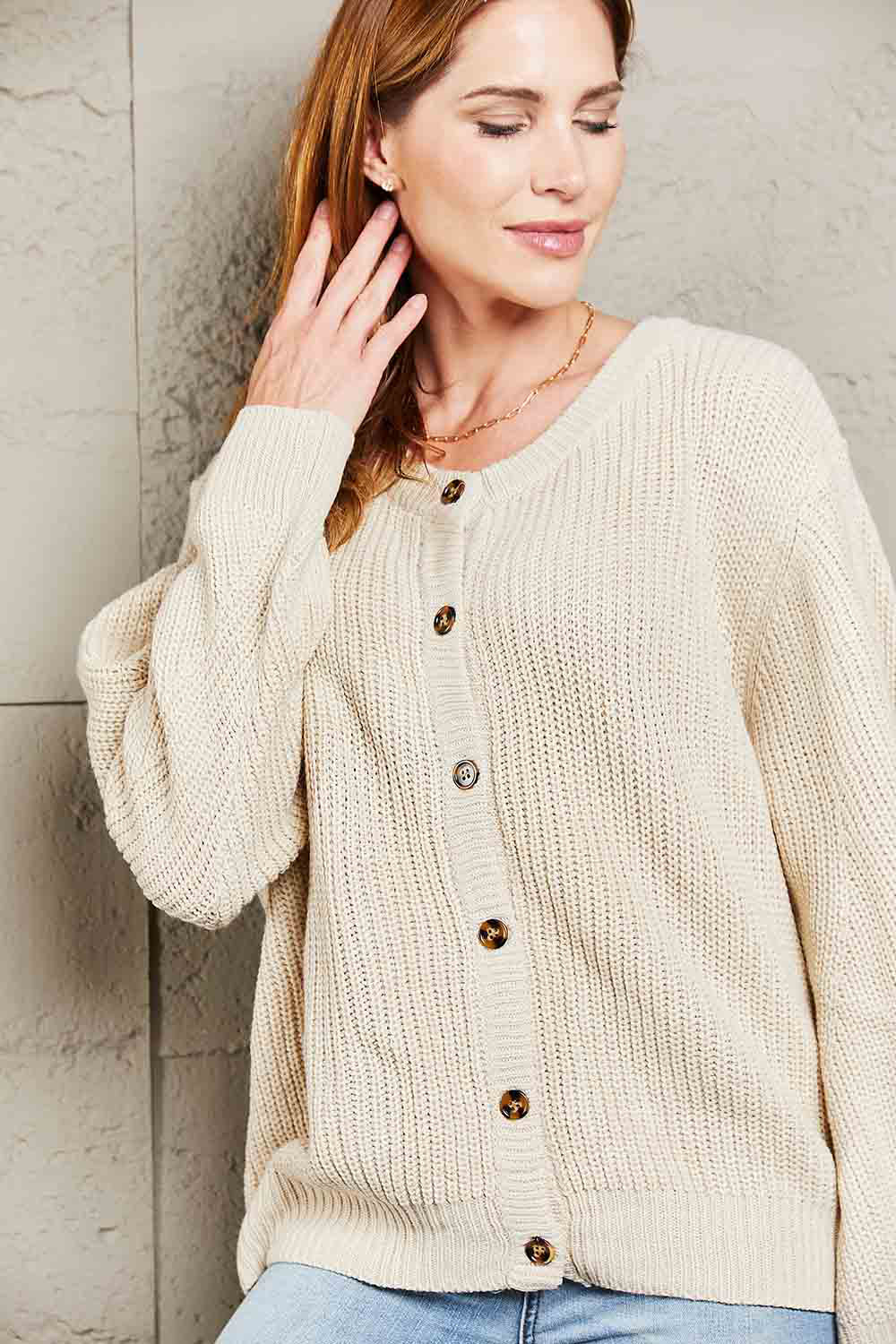 Button Down Rib-Knit Reversible Cardigan-Angel Casuals