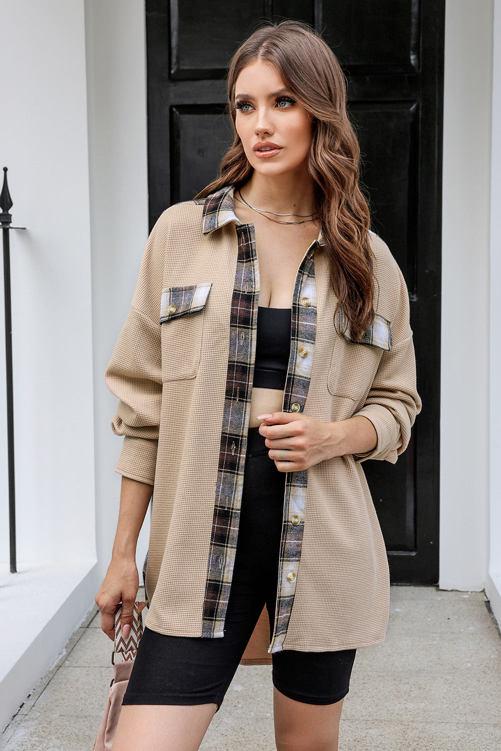 Plaid Button Down Collared Jacket-Angel Casuals