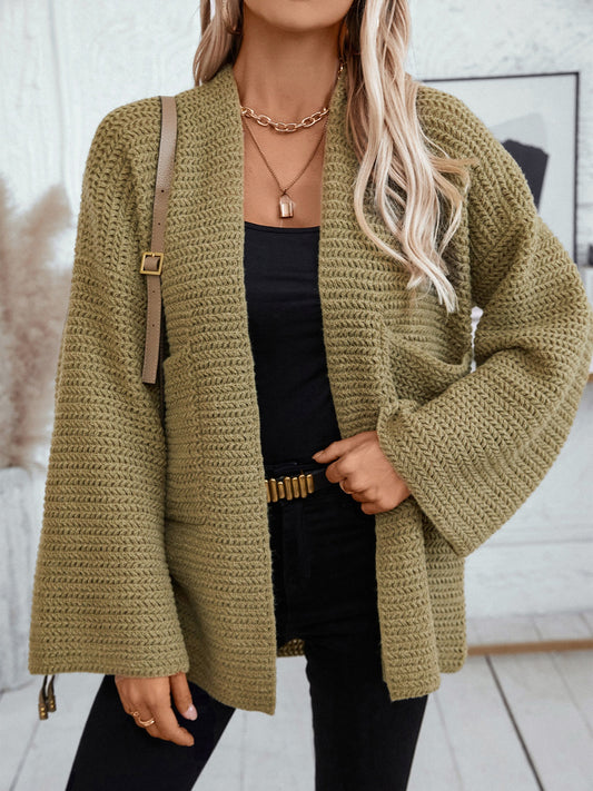 Open Front Long Sleeve Cardigan-Angel Casuals