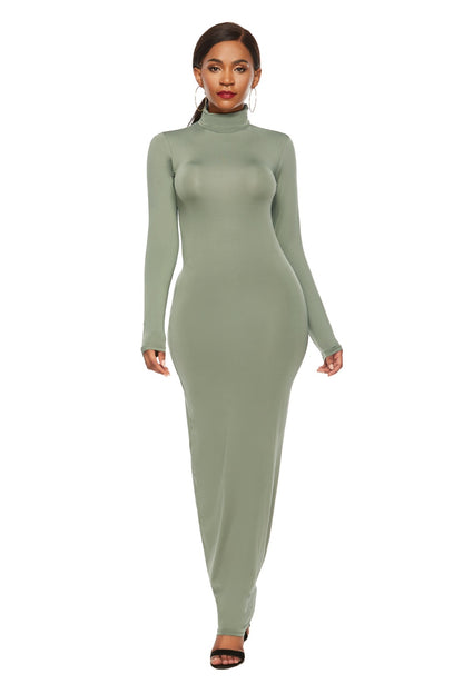 Mock Neck Long Sleeve Maxi Slim Dress-Angel Casuals