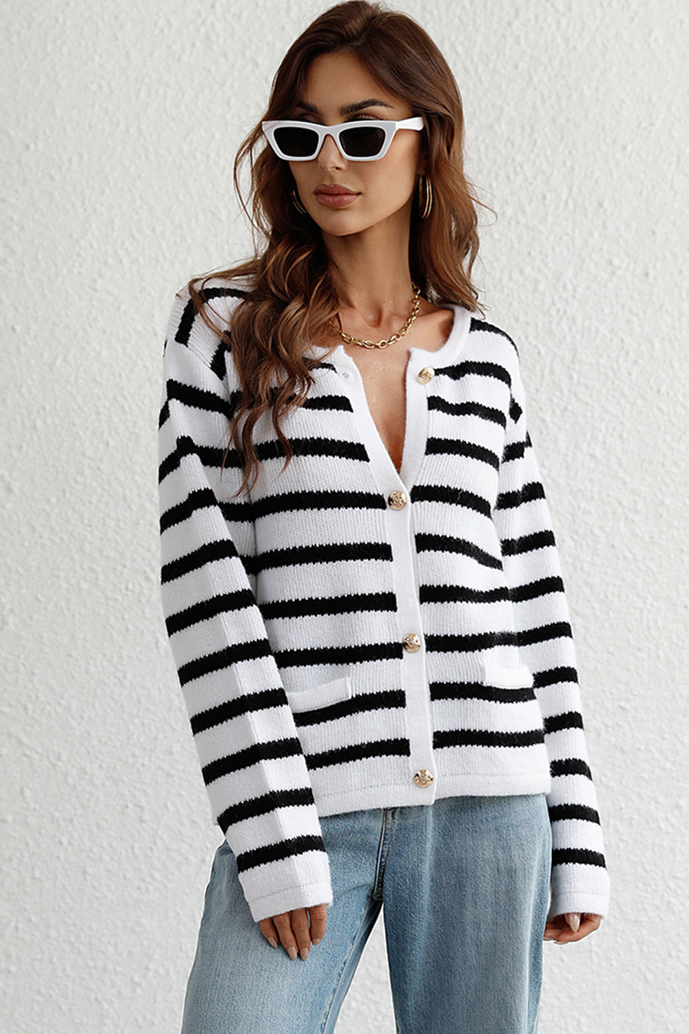 Striped Button Down Long Sleeve Cardigan-Angel Casuals