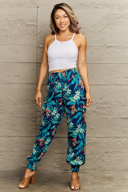 Smocked Plant Print Long Pants-Angel Casuals