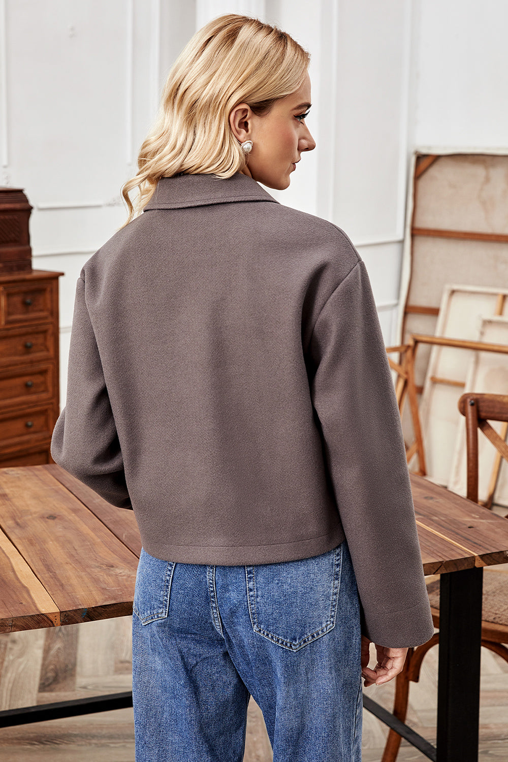 Button Up Collared Neck Jacket-Angel Casuals