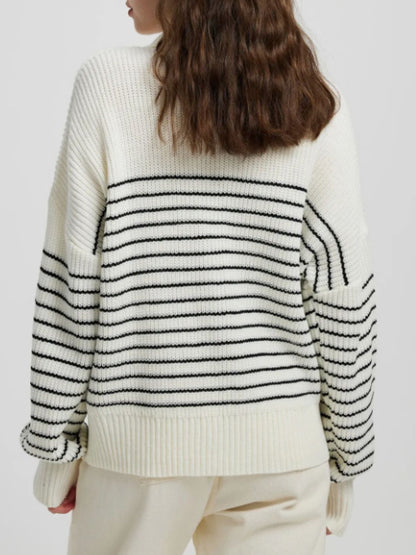 Striped Half Zip Long Sleeve Sweater-Angel Casuals