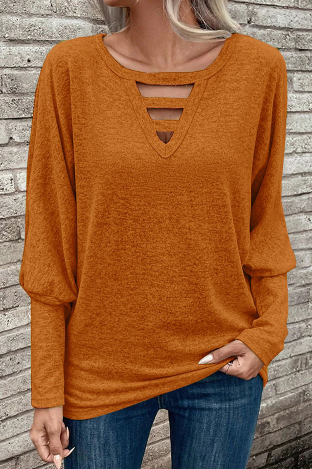 Cutout Round Neck Long Sleeve T-Shirt-Angel Casuals