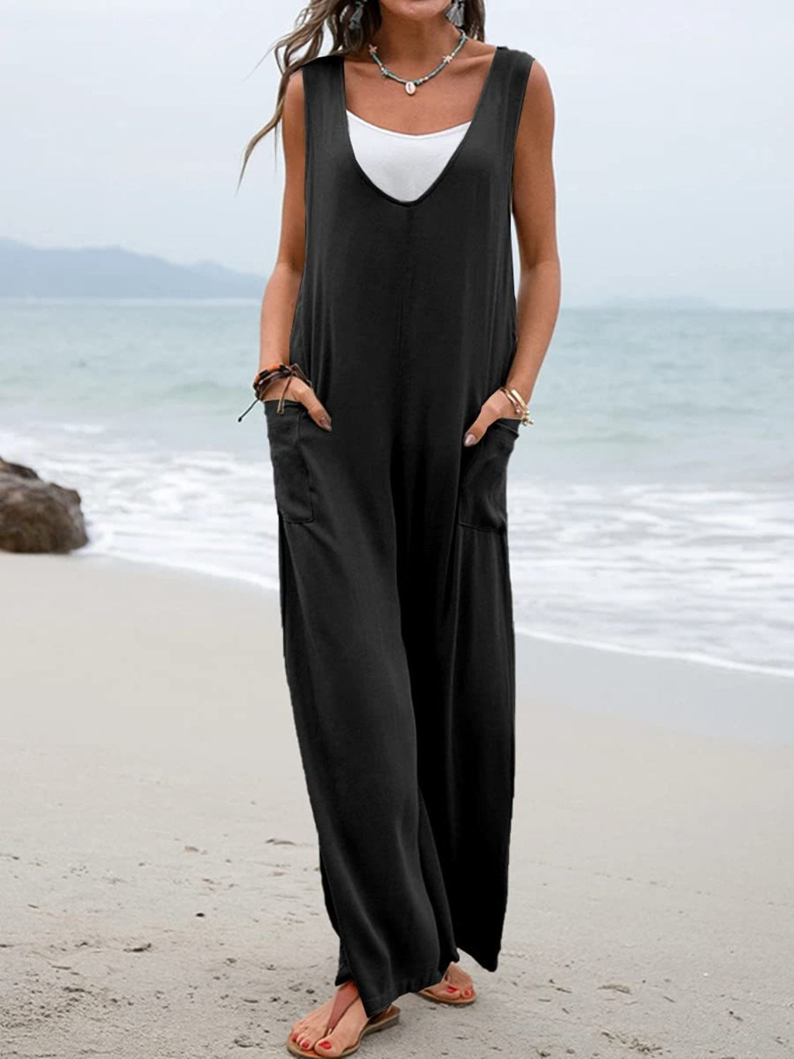 Full Size Wide Strap Jumpsuit with Pockets-Angel Casuals