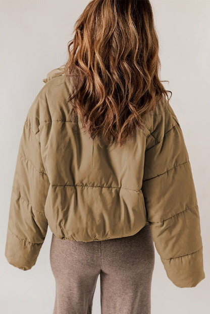 Zip Up Collared Neck Long Sleeve Winter Coat-Angel Casuals