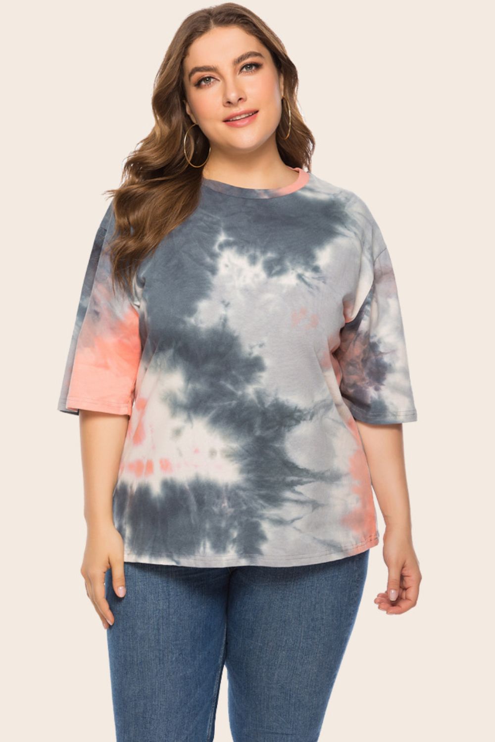 Plus Size Tie-Dye Half Sleeve Tee Shirt-Angel Casuals