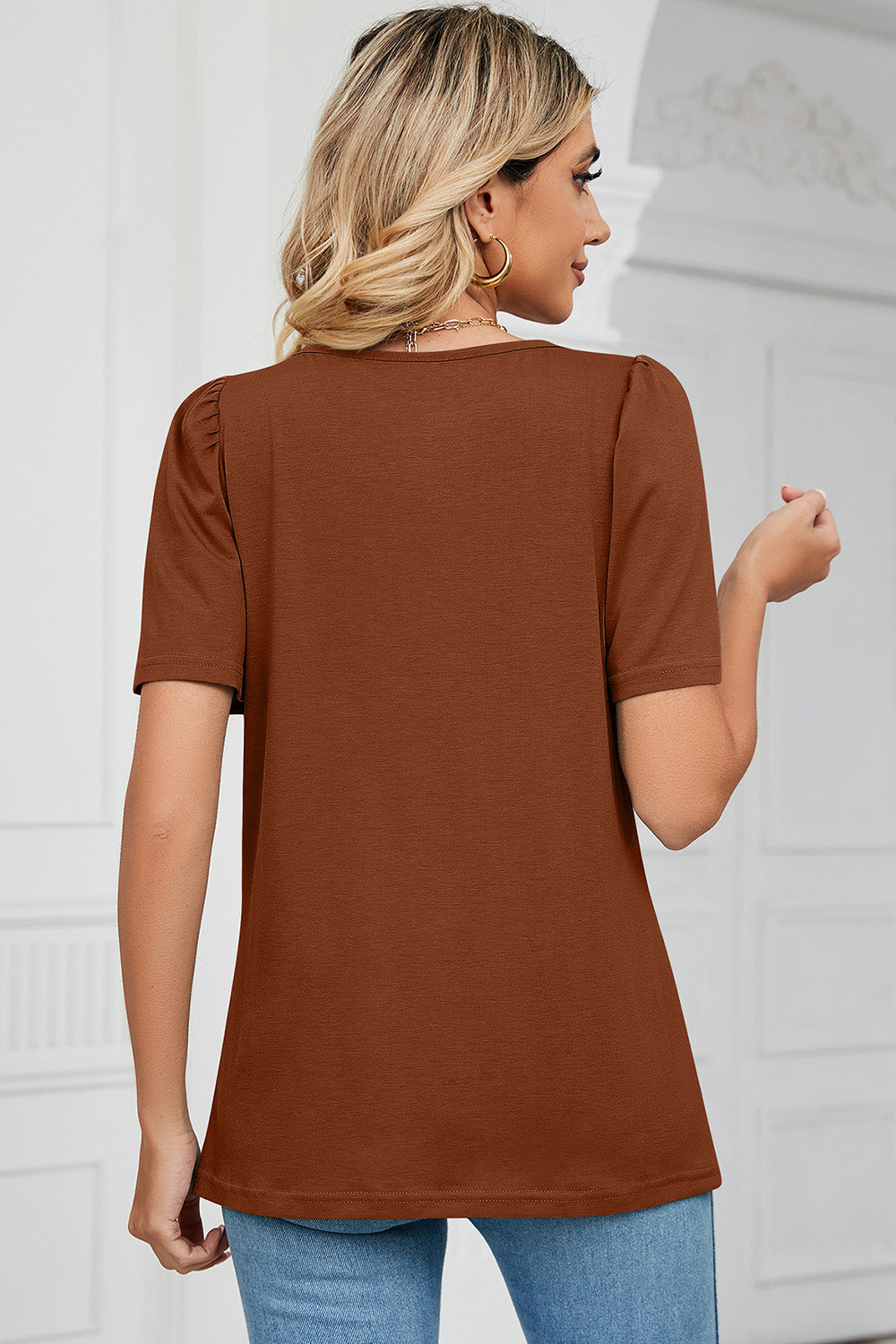 Square Neck Short Sleeve T-Shirt-Angel Casuals