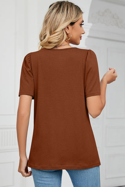 Square Neck Short Sleeve T-Shirt-Angel Casuals