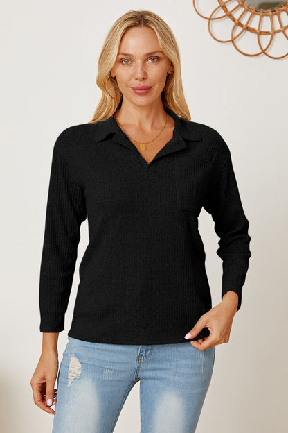 Collared Neck Dropped Shoulder T-Shirt-Angel Casuals