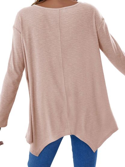 Full Size V-Neck Long Sleeve T-Shirt-Angel Casuals
