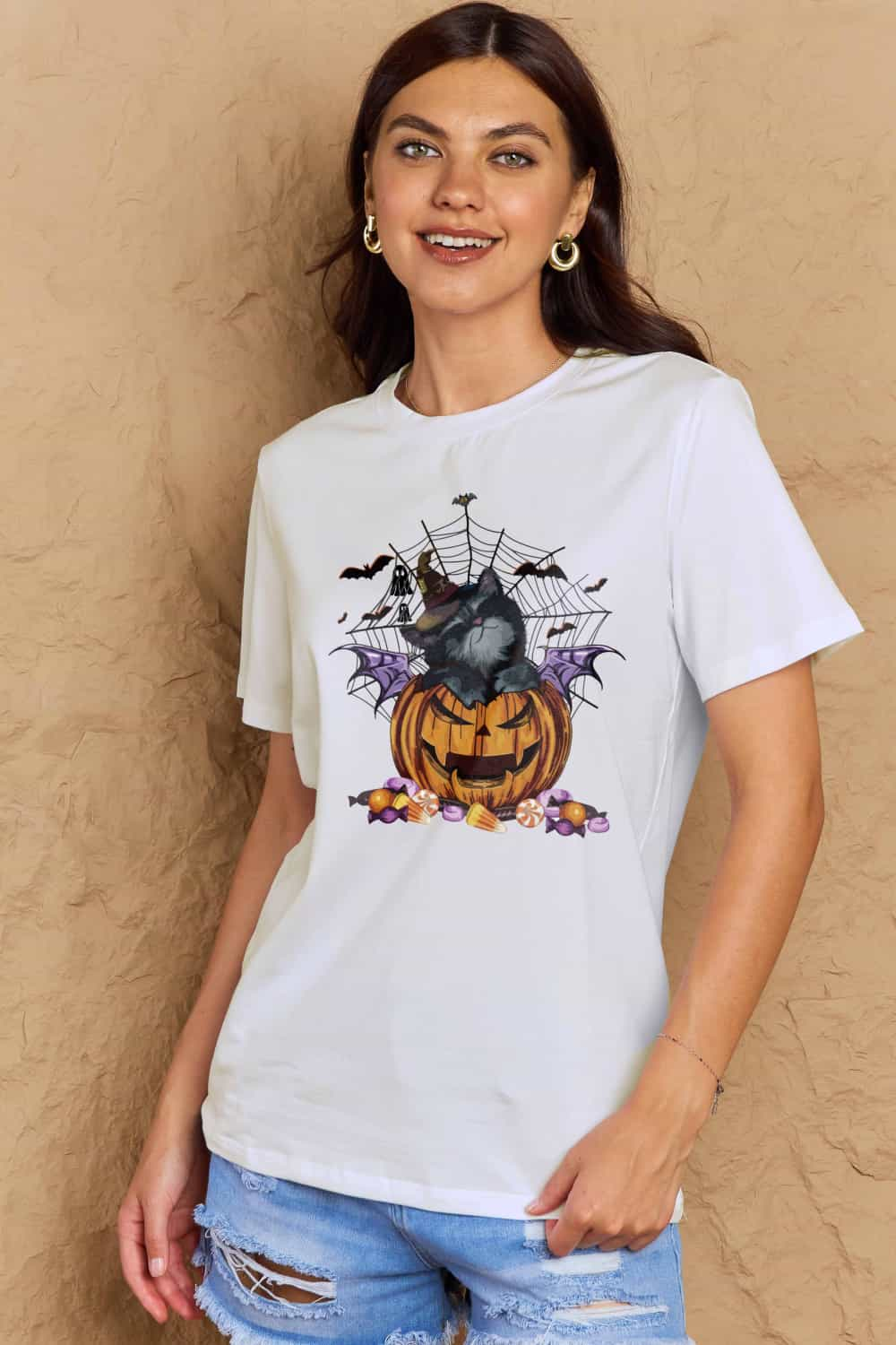 Simply Love Full Size Jack-O'-Lantern Graphic T-Shirt-Angel Casuals