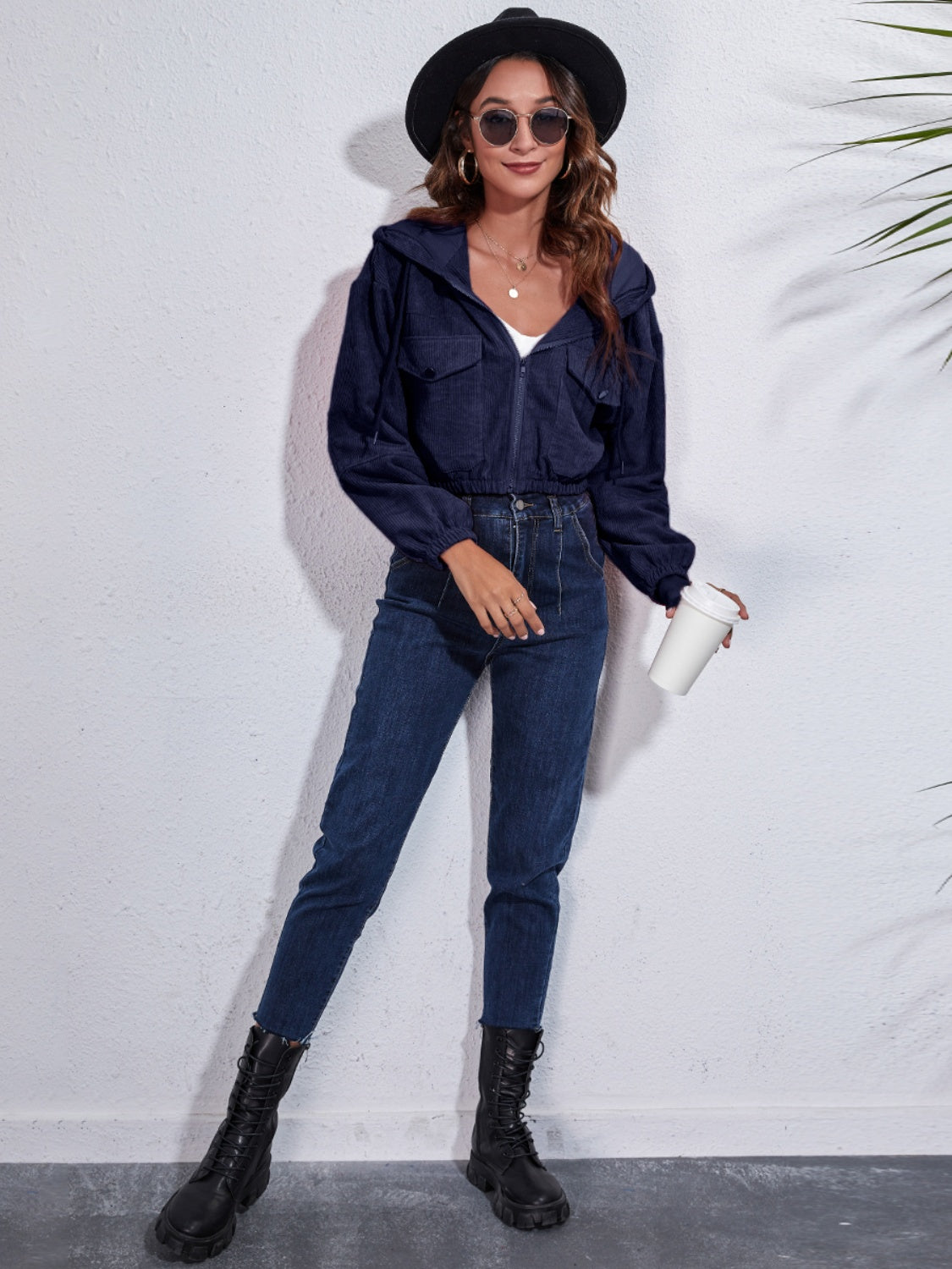 Drawstring Hooded Zip Up Jacket with Pockets-Angel Casuals