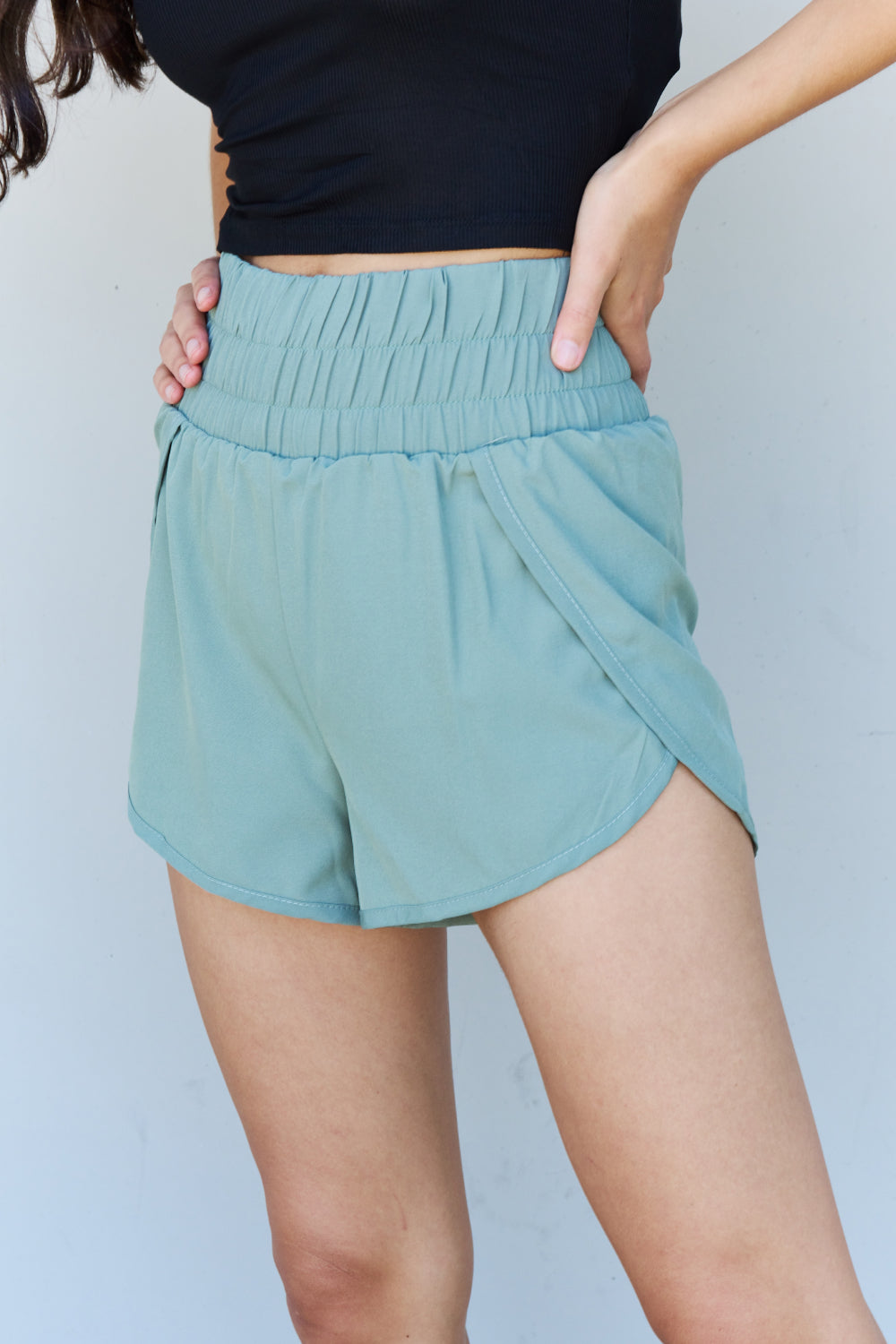 Ninexis Stay Active High Waistband Active Shorts in Pastel Blue-Angel Casuals