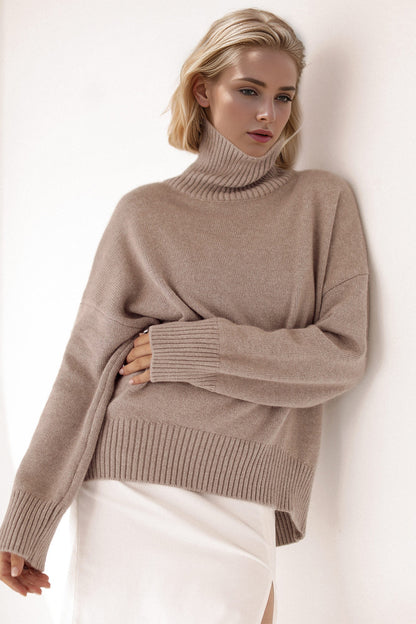 Basic Bae Turtleneck Dropped Shoulder Long Sleeve Sweater-Angel Casuals