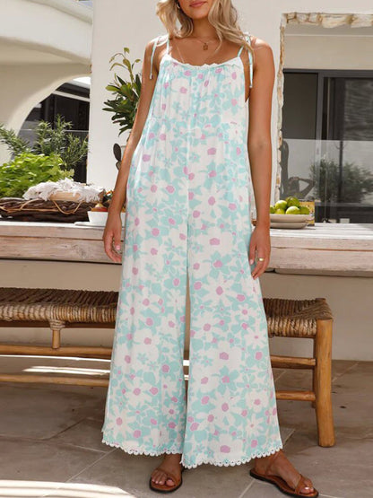 Printed Wide Leg Jumpsuit with Pockets-Angel Casuals