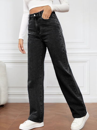 High Waist Straight Jeans-Angel Casuals