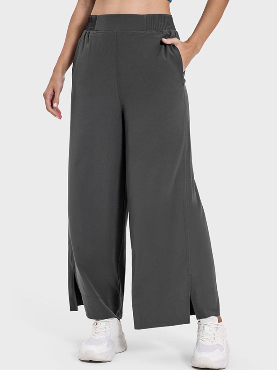 Slit Wide Leg Active Pants-Angel Casuals