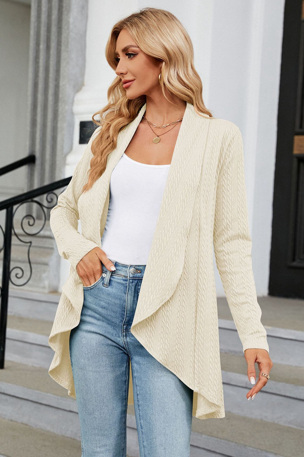 Open Front Long Sleeve Cardigan-Angel Casuals