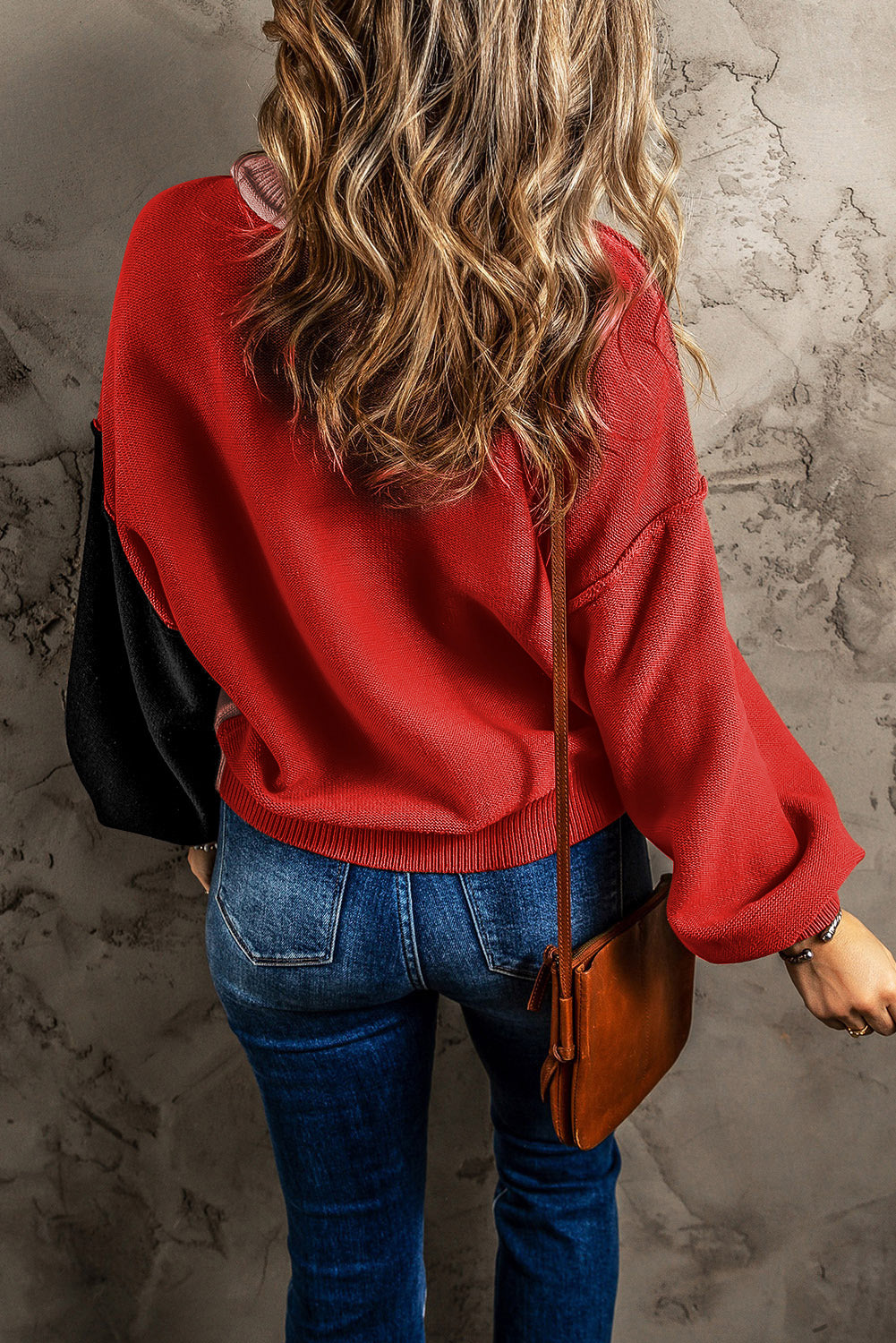 Contrast Round Neck Dropped Shoulder Sweater-Angel Casuals