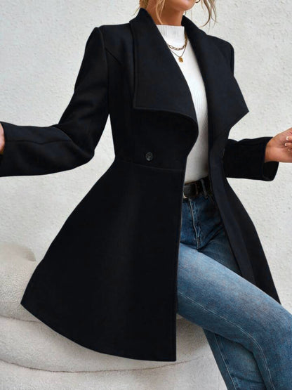 Collared Neck Button Up Long Sleeve Coat-Angel Casuals