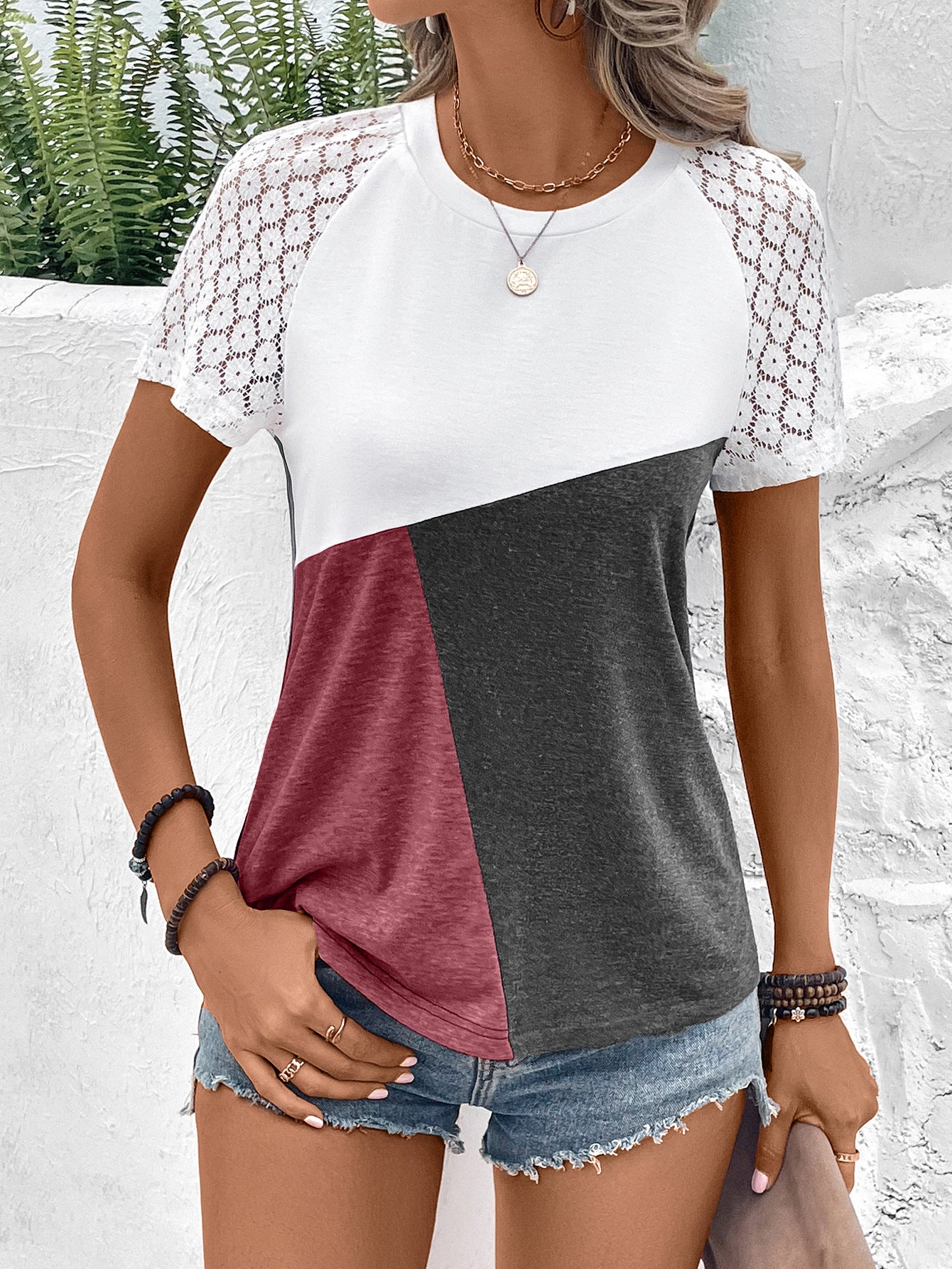 Color Block Raglan Sleeve Round Neck Tee-Angel Casuals