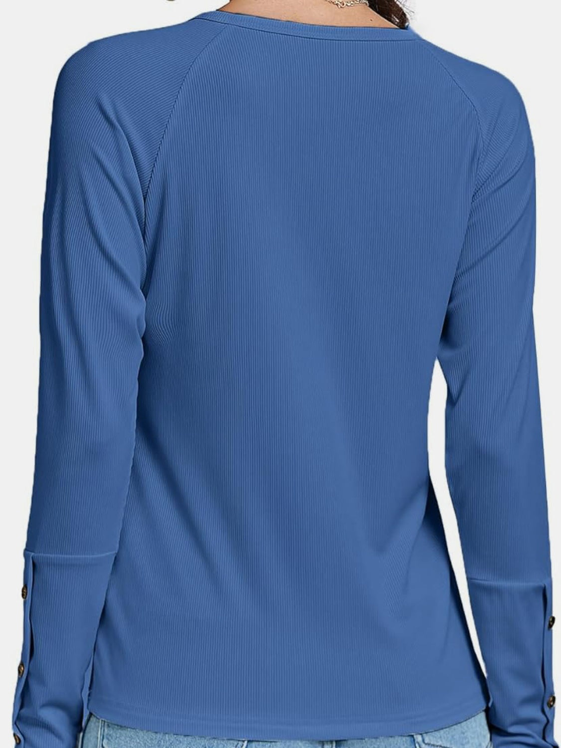 Decorative Button V-Neck Long Sleeve T-Shirt-Angel Casuals