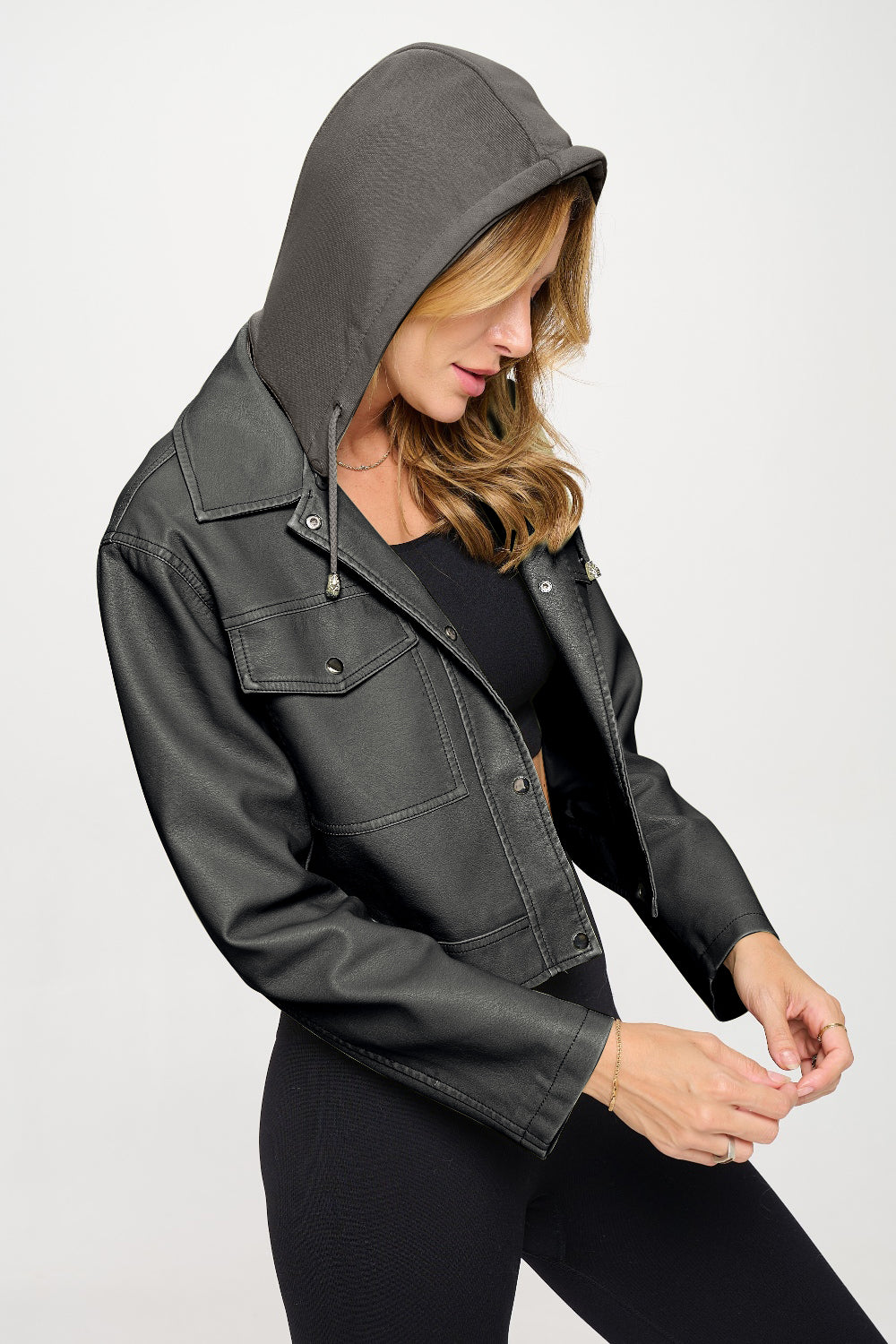 Coalition LA Snap Down Cropped Hooded Jacket-Angel Casuals