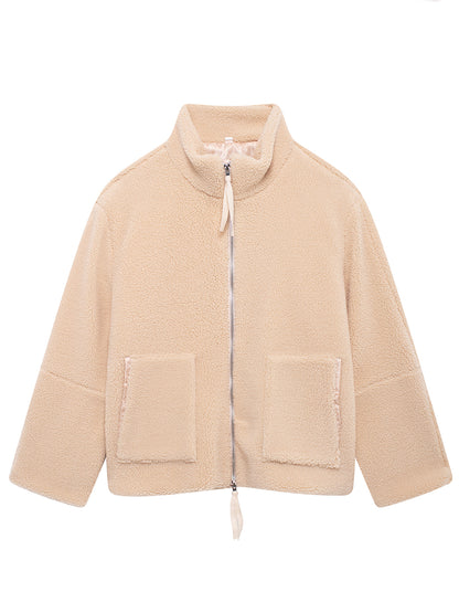 Turtleneck Zip Up Long Sleeve Plush Jacket-Angel Casuals