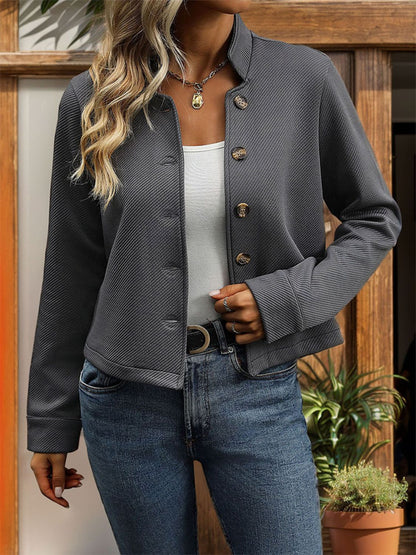 Perfee Textured Button Up Long Sleeve Jacket-Angel Casuals