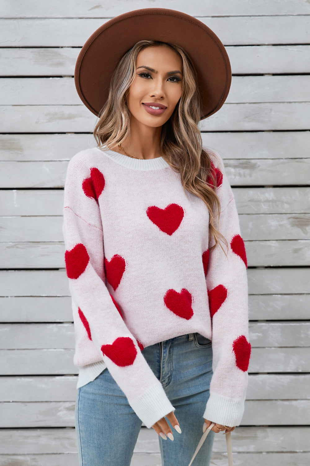 Angel Wings Heart Round Neck Long Sleeve Sweater-Angel Casuals