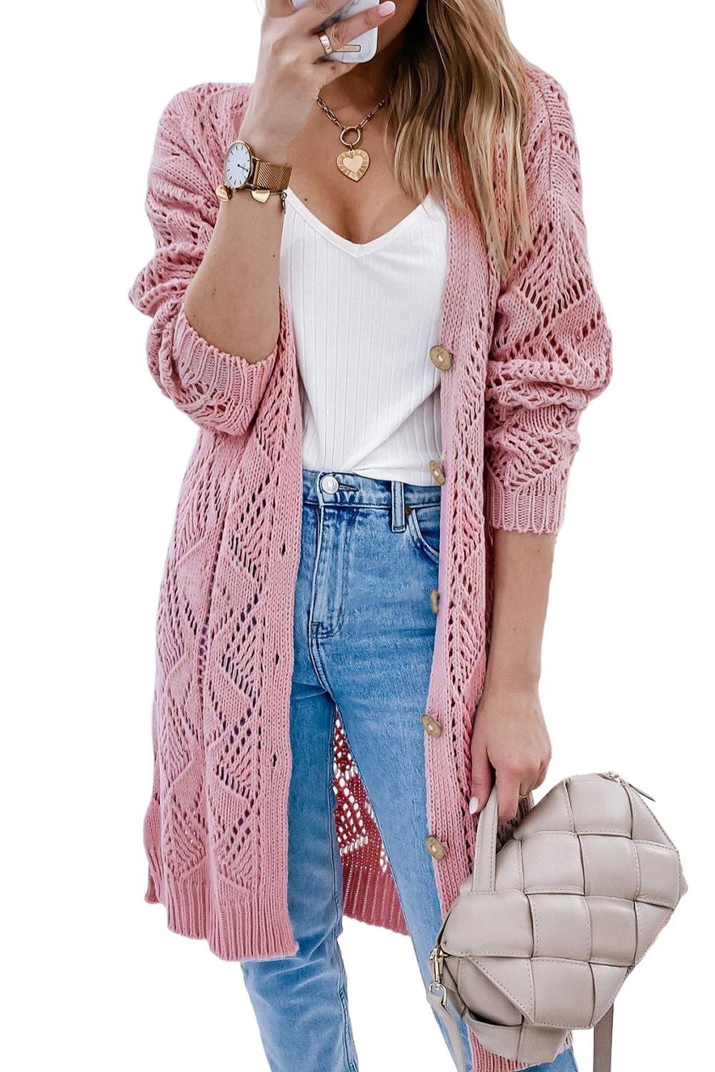 V-Neck Long Sleeve Cardigan-Angel Casuals