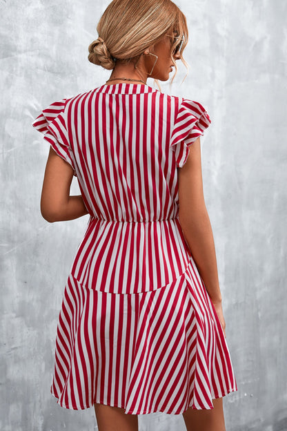 Ruffled Striped Cap Sleeve Mini Dress-Angel Casuals