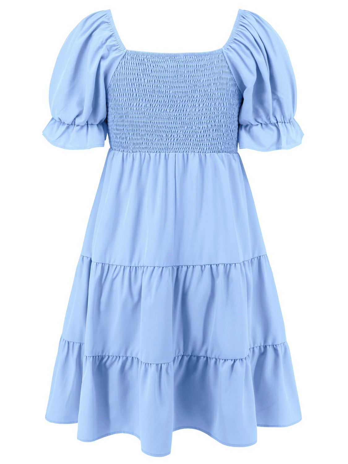 Smocked Flounce Sleeve Mini Dress-Angel Casuals