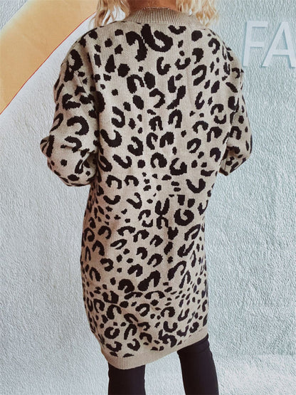 Leopard Round Neck Long Sleeve Sweater-Angel Casuals