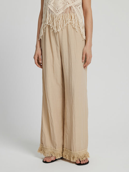 Fringe Hem Wide Leg Long Pants-Angel Casuals