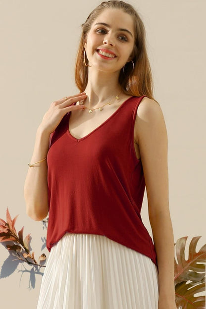 Ninexis Full Size V-Neck Curved Hem Tank-Angel Casuals