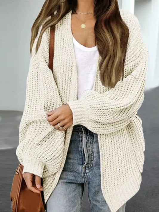 Drop Shoulder Balloon Sleeve Cardigan-Angel Casuals