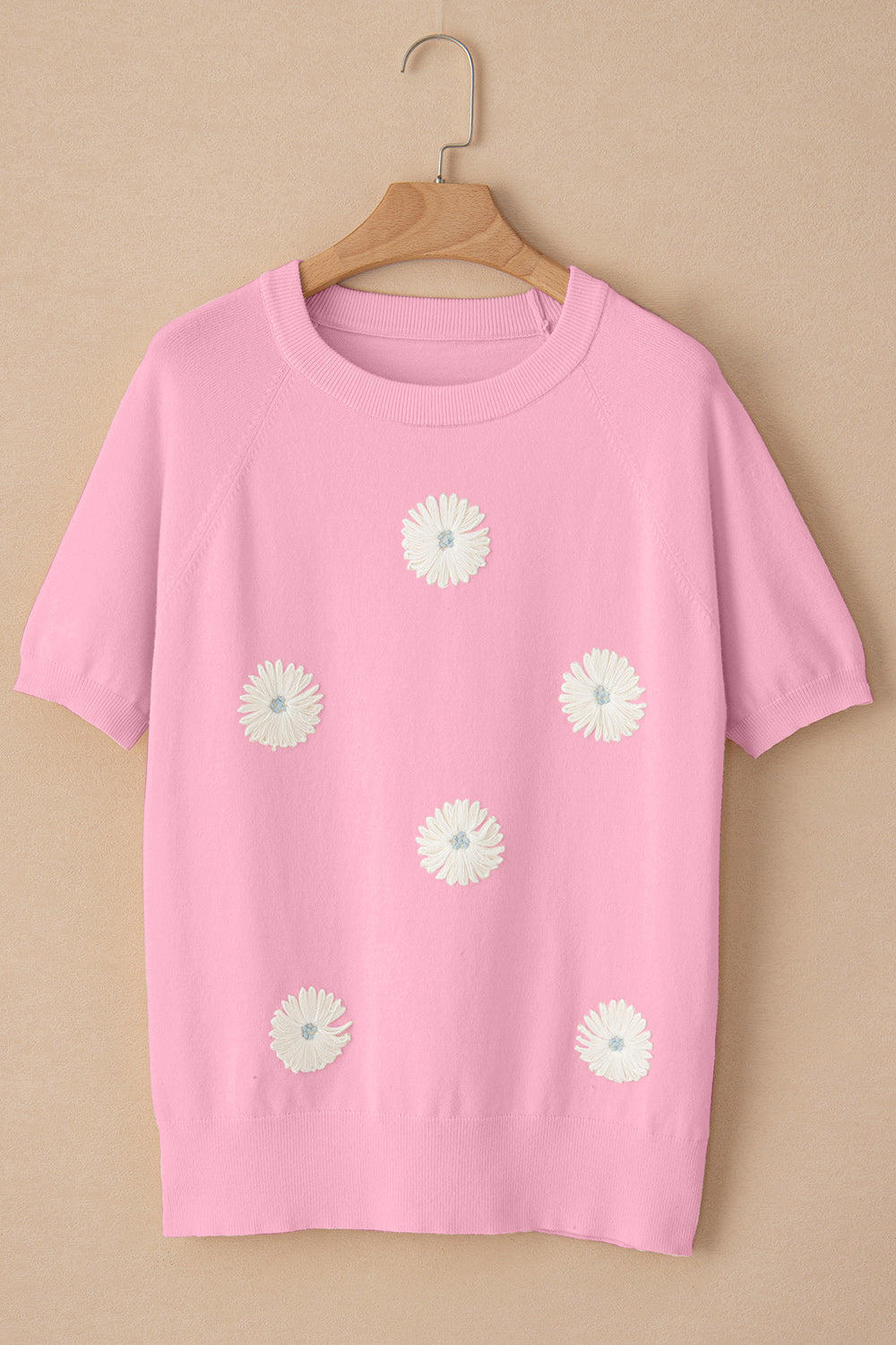 Daisy Round Neck Short Sleeve Knit Top-Angel Casuals