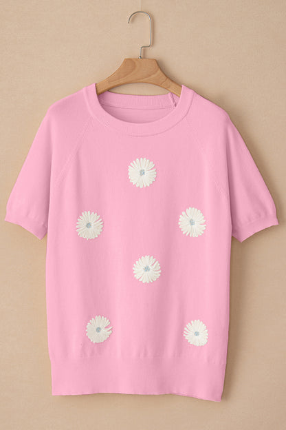 Daisy Round Neck Short Sleeve Knit Top-Angel Casuals