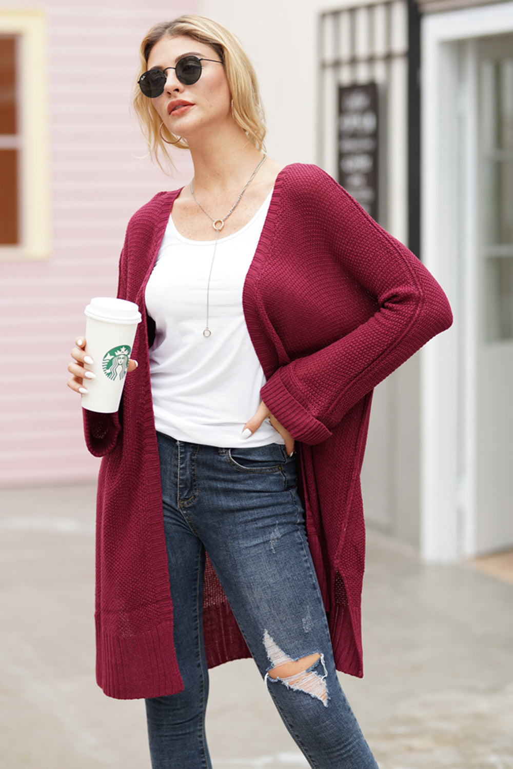 Open Front Long Sleeve Cardigan-Angel Casuals